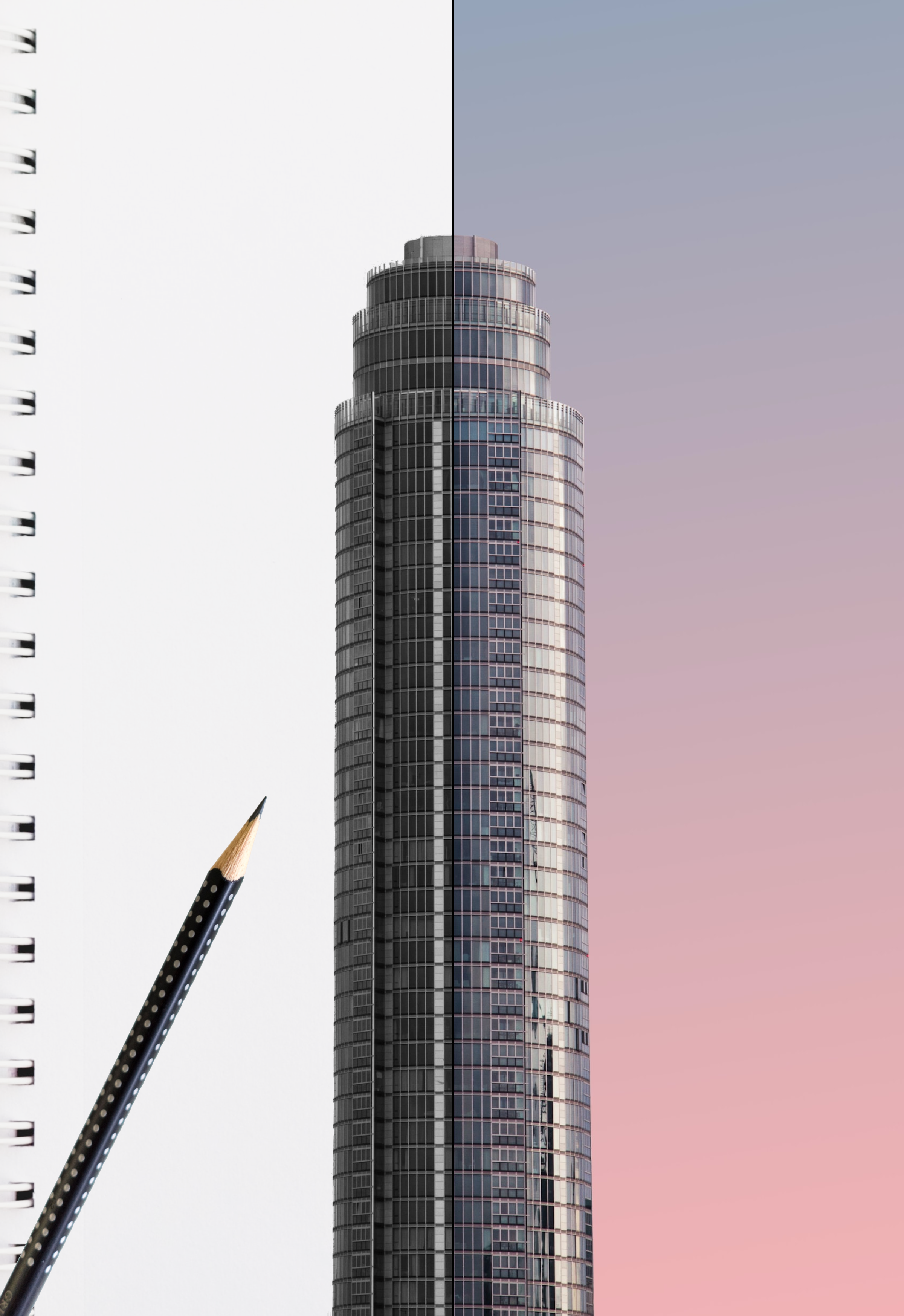 Building Before After Pencil Drawing benefits realisation stock image edit