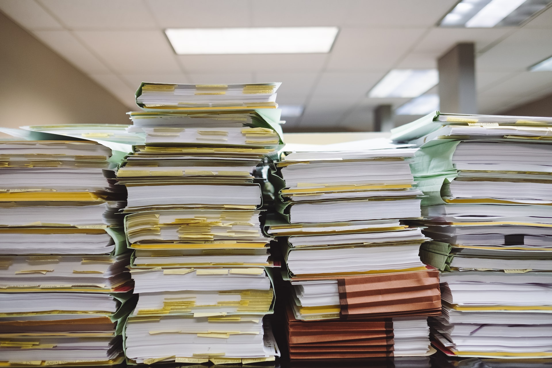 paper files folders paperwork burden stock image