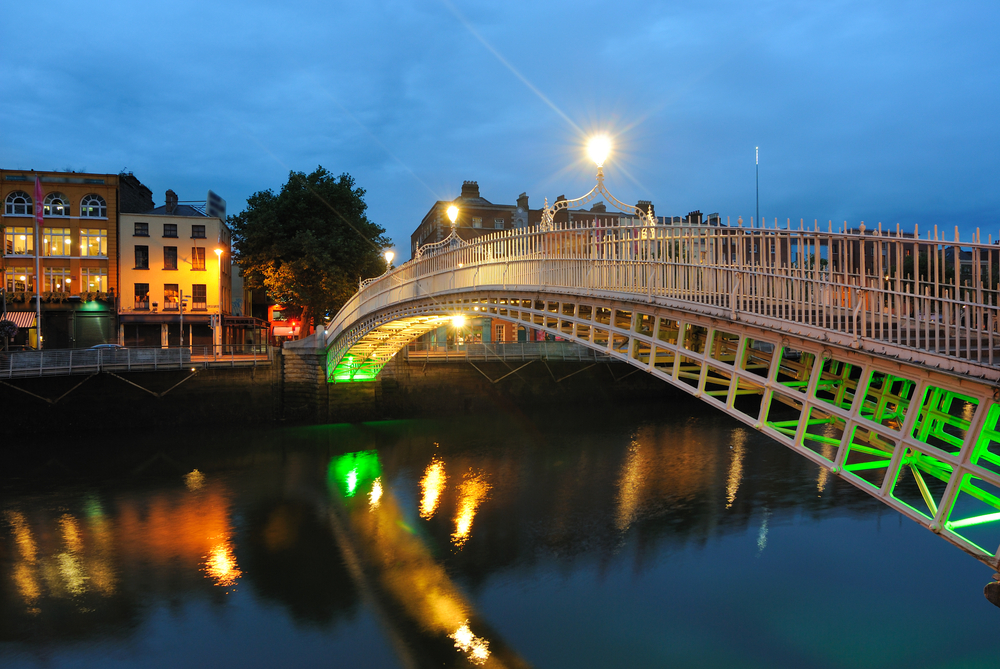 The Hapenny Bridge over the  River Liffey in Dublin, Ireland.